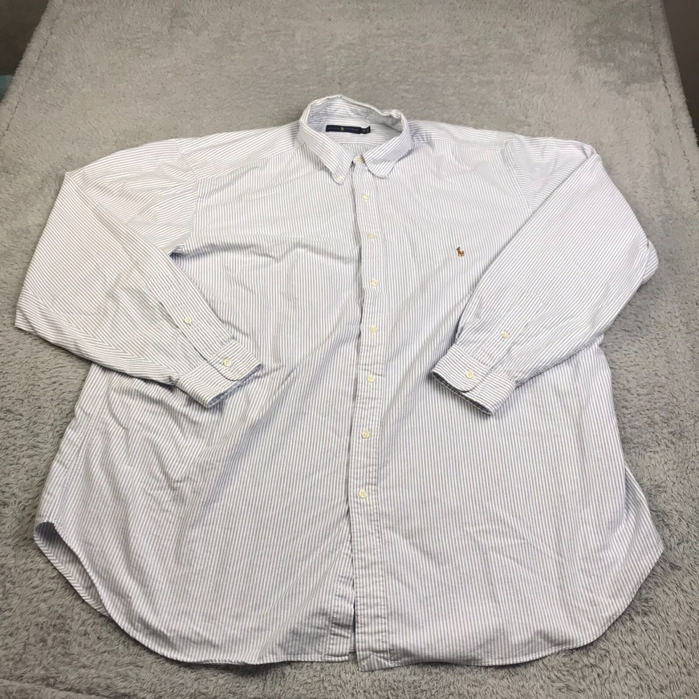 Ralph Lauren Shirt Mens 3XLT Tall Blue Striped Long Sleeve Colored Pony Logo